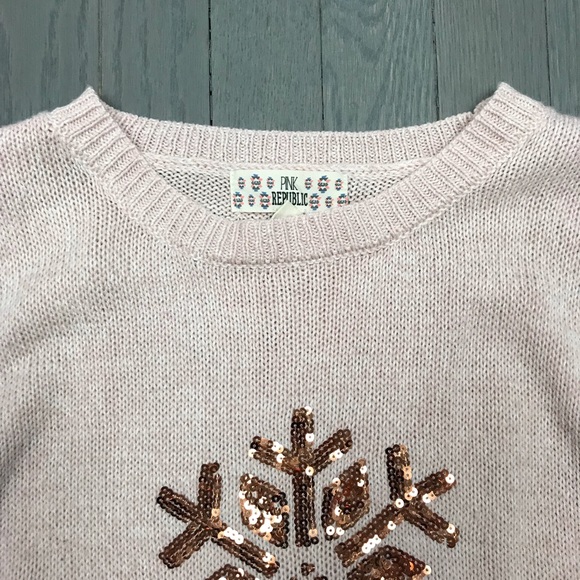 Pink Republic Girls Sequin Snowflake Pink Sweater - Picture 3 of 8
